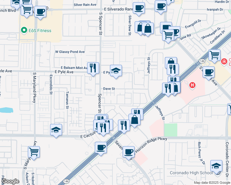 map of restaurants, bars, coffee shops, grocery stores, and more near 10214 Viterbo Street in Las Vegas