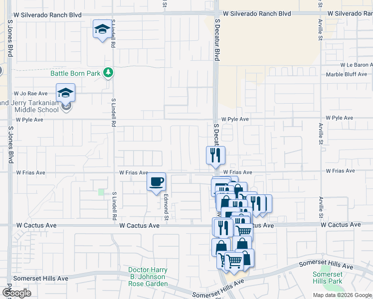 map of restaurants, bars, coffee shops, grocery stores, and more near 5089 Bonnie Doon Lane in Las Vegas
