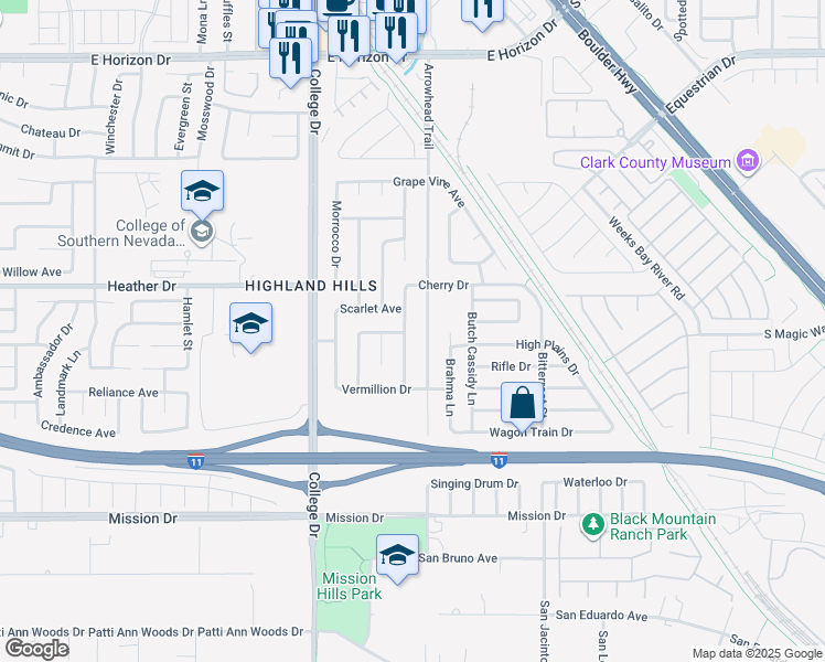 map of restaurants, bars, coffee shops, grocery stores, and more near 821 Cherry Drive in Henderson