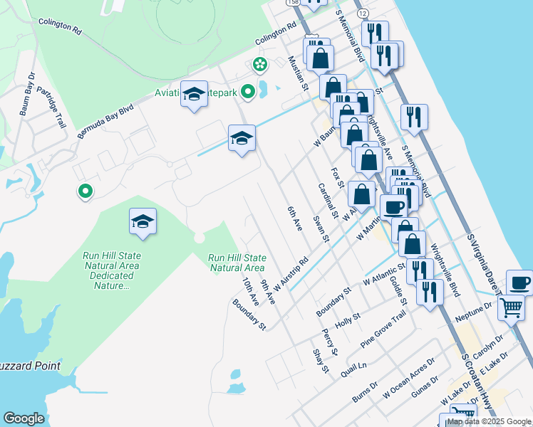 map of restaurants, bars, coffee shops, grocery stores, and more near 804 7th Avenue in Kill Devil Hills
