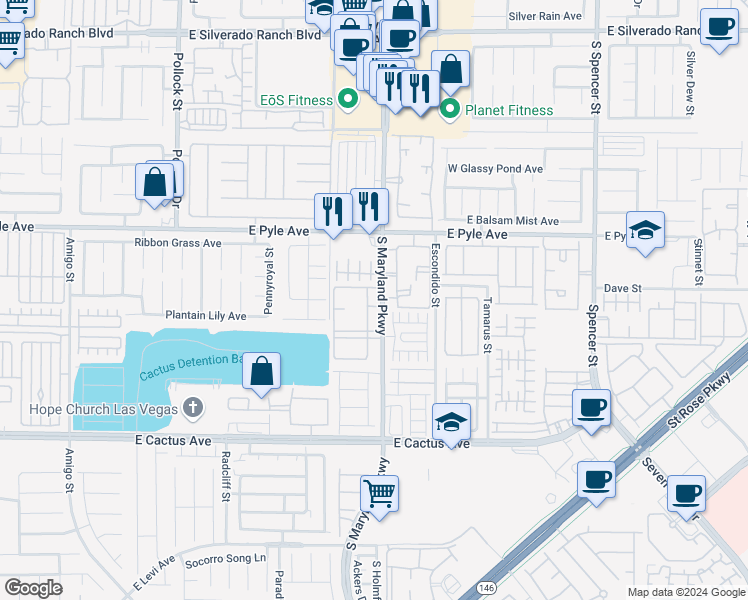 map of restaurants, bars, coffee shops, grocery stores, and more near 10245 South Maryland Parkway in Las Vegas