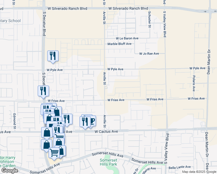 map of restaurants, bars, coffee shops, grocery stores, and more near 10236 Arville Street in Las Vegas