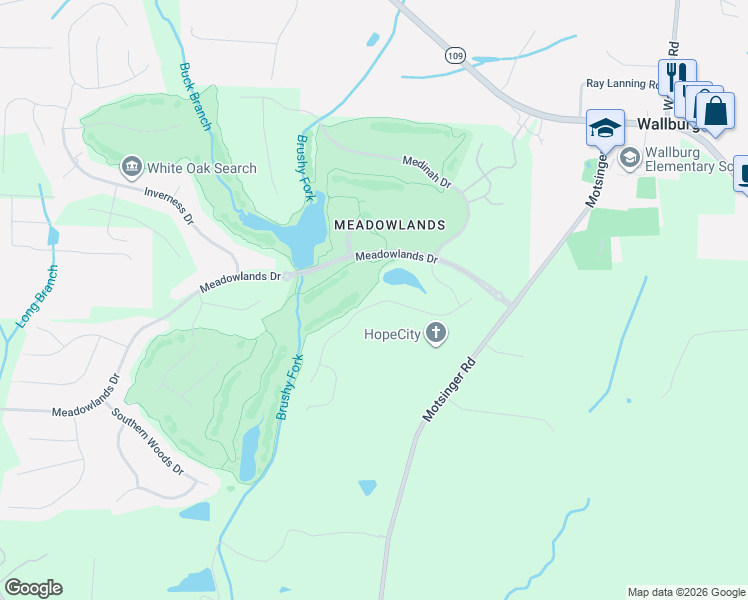 map of restaurants, bars, coffee shops, grocery stores, and more near 1104 Kinloch Drive in Winston-Salem