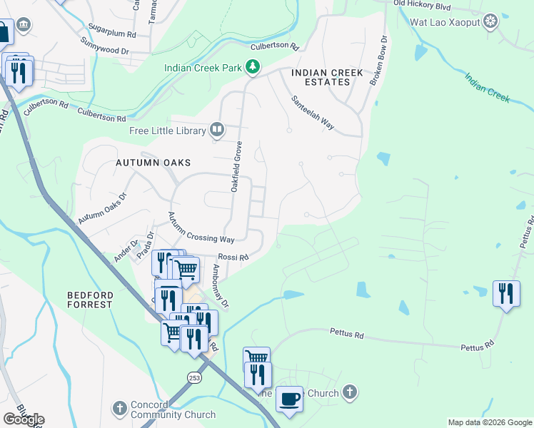 map of restaurants, bars, coffee shops, grocery stores, and more near 9112 Carissa Drive in Brentwood