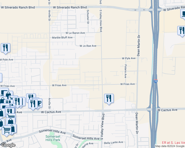 map of restaurants, bars, coffee shops, grocery stores, and more near 10220 Schuster Street in Las Vegas