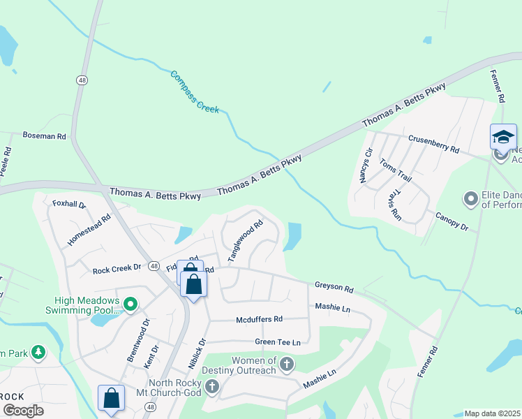 map of restaurants, bars, coffee shops, grocery stores, and more near 1440 Briar Glenn Road in Rocky Mount