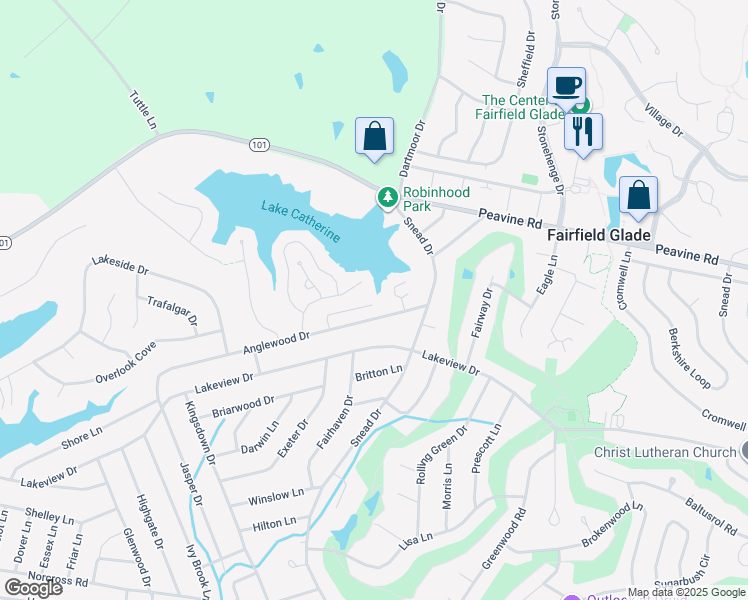 map of restaurants, bars, coffee shops, grocery stores, and more near 18 Woodland Terrace in Crossville