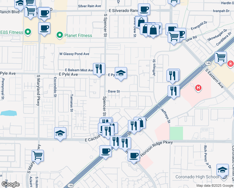 map of restaurants, bars, coffee shops, grocery stores, and more near 1878 Versante Avenue in Las Vegas
