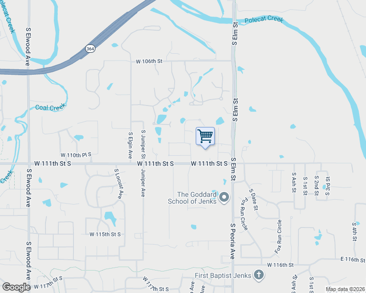 map of restaurants, bars, coffee shops, grocery stores, and more near 717 West 110th Street South in Jenks