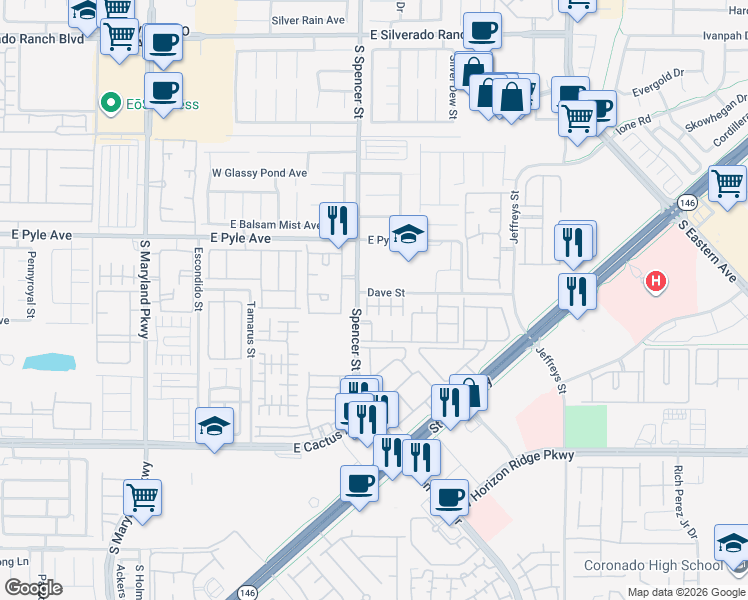 map of restaurants, bars, coffee shops, grocery stores, and more near 1838 Versante Avenue in Las Vegas