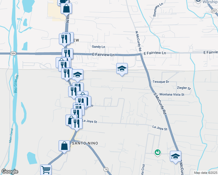 map of restaurants, bars, coffee shops, grocery stores, and more near Calle Chamisal in Espanola