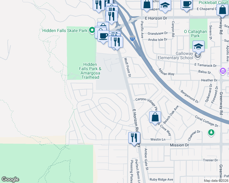 map of restaurants, bars, coffee shops, grocery stores, and more near 716 Descartes Avenue in Henderson