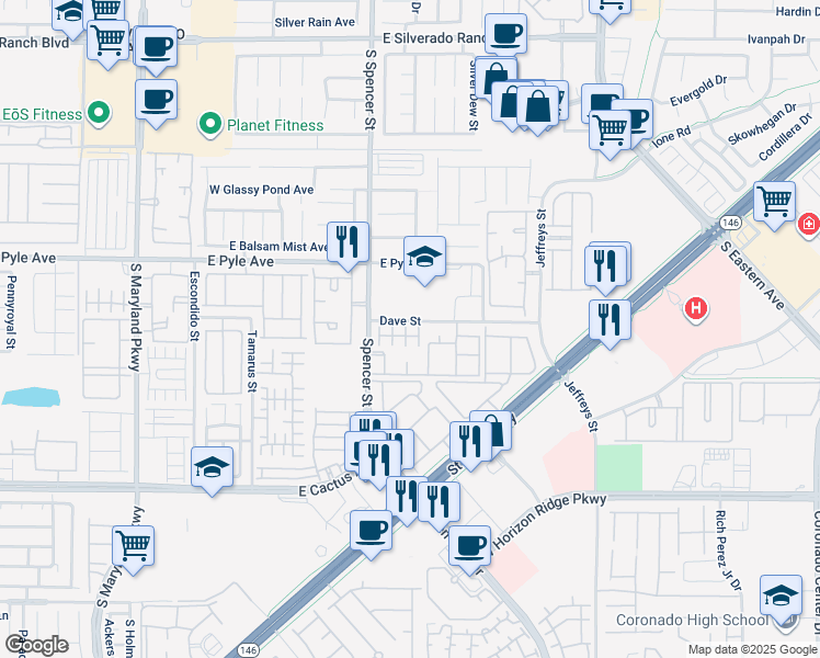 map of restaurants, bars, coffee shops, grocery stores, and more near 1878 Versante Avenue in Las Vegas