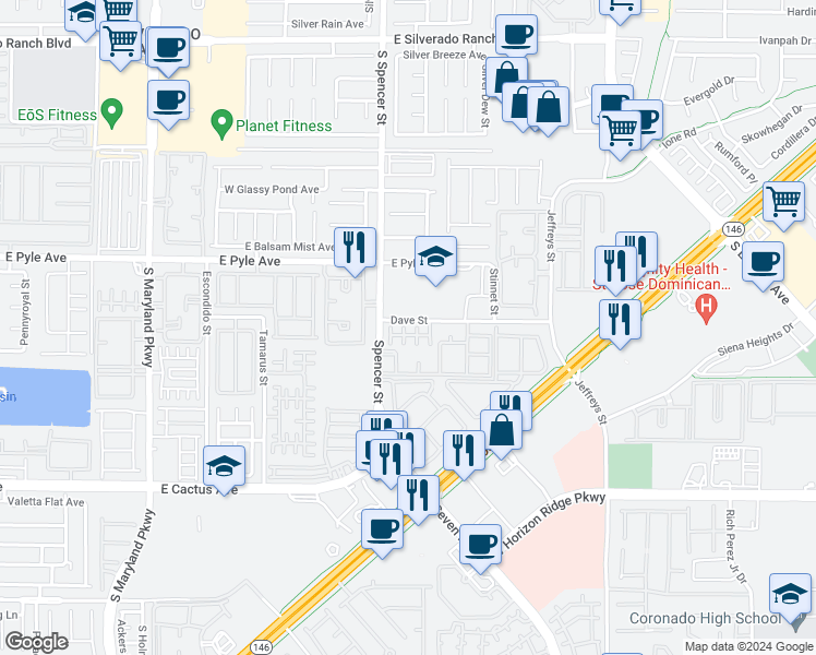 map of restaurants, bars, coffee shops, grocery stores, and more near 1862 West Versante Avenue in Las Vegas