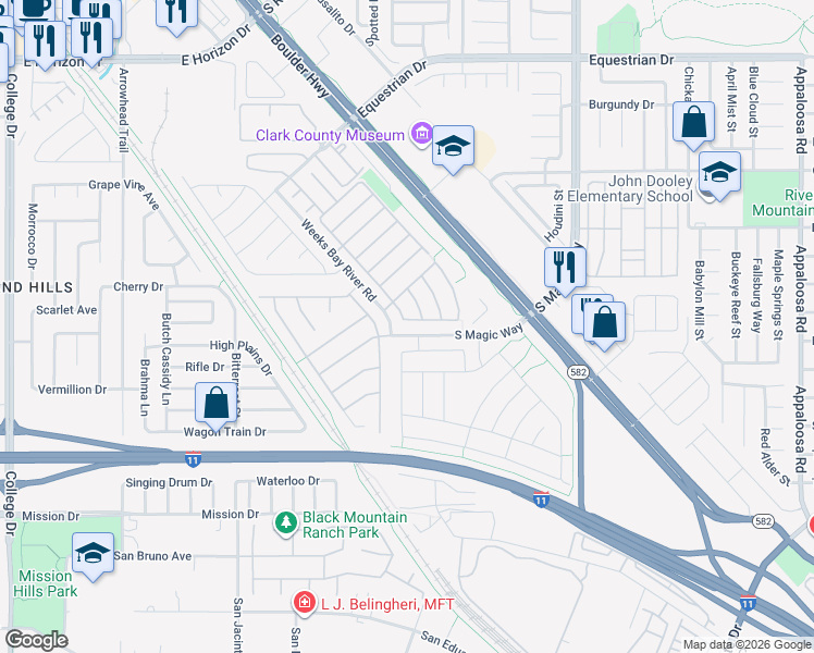 map of restaurants, bars, coffee shops, grocery stores, and more near 655 Pinetop Lake Street in Henderson