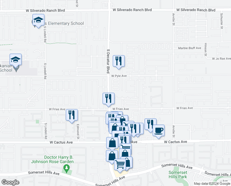 map of restaurants, bars, coffee shops, grocery stores, and more near Fay Canyon Court in Enterprise