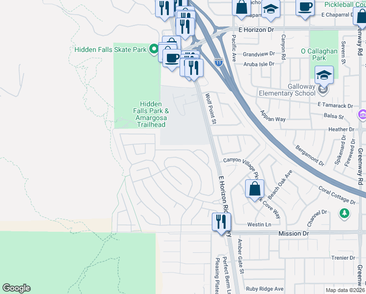 map of restaurants, bars, coffee shops, grocery stores, and more near 716 Descartes Avenue in Henderson