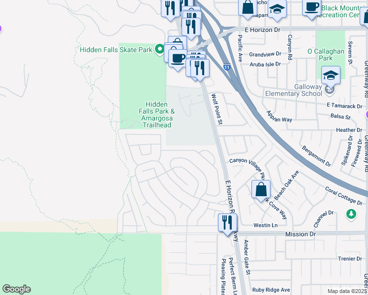 map of restaurants, bars, coffee shops, grocery stores, and more near 702 Descartes Avenue in Henderson