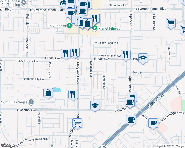 map of restaurants, bars, coffee shops, grocery stores, and more near 1342 Louisiana Lakes Avenue in Las Vegas