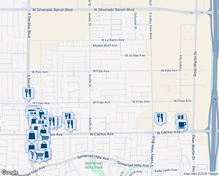 map of restaurants, bars, coffee shops, grocery stores, and more near 10165 Hinson Street in Las Vegas
