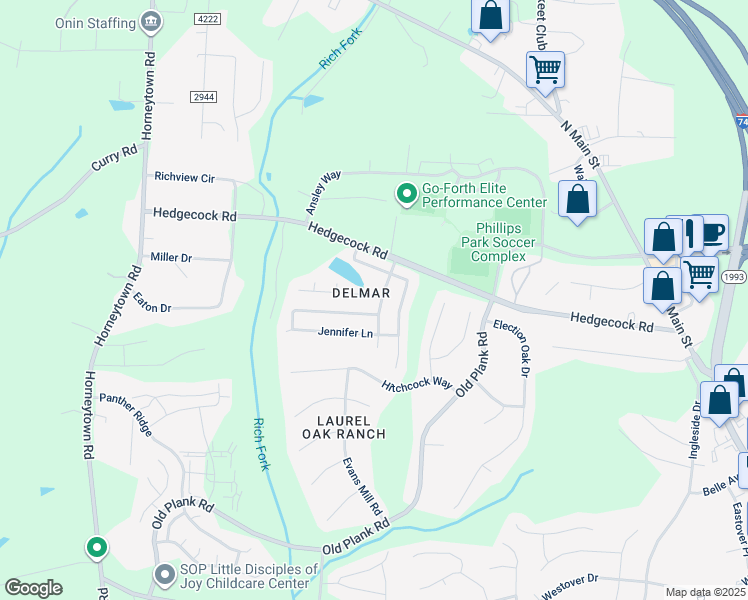 map of restaurants, bars, coffee shops, grocery stores, and more near 6423 Hedgewood Lane in High Point