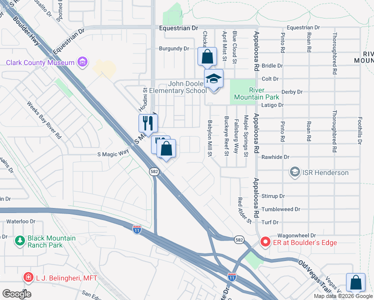 map of restaurants, bars, coffee shops, grocery stores, and more near 2011 Darla Street in Henderson