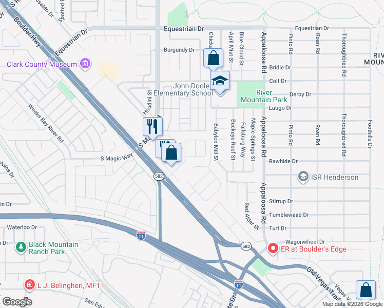 map of restaurants, bars, coffee shops, grocery stores, and more near 2011 Darla Street in Henderson
