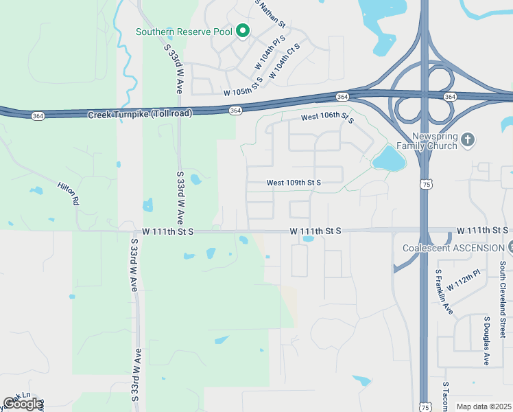 map of restaurants, bars, coffee shops, grocery stores, and more near 3915 West 110th Street South in Jenks