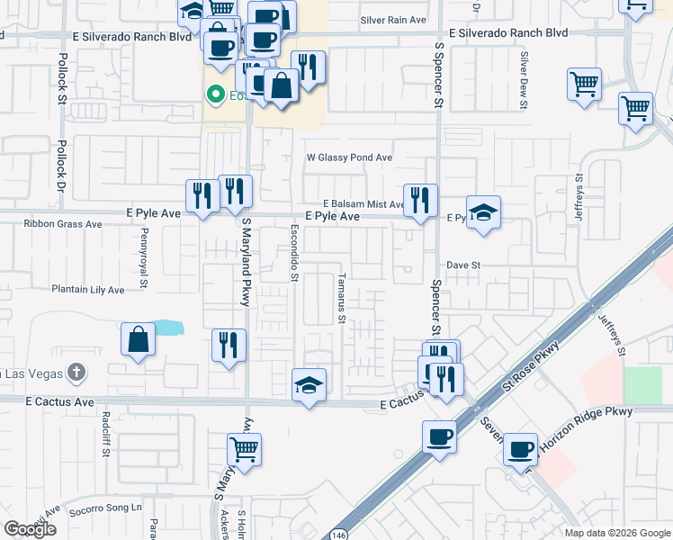 map of restaurants, bars, coffee shops, grocery stores, and more near 1478 Louisiana Lakes Avenue in Las Vegas