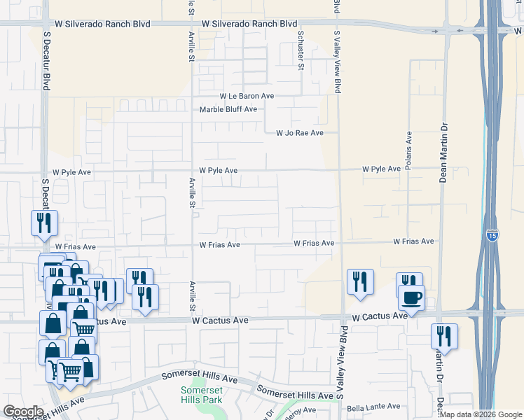 map of restaurants, bars, coffee shops, grocery stores, and more near 4120 Juniper Pear Avenue in Las Vegas