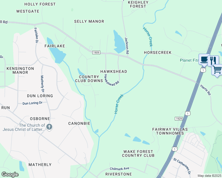 map of restaurants, bars, coffee shops, grocery stores, and more near 8040 Hawkshead Road in Wake Forest