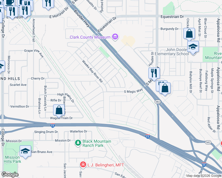 map of restaurants, bars, coffee shops, grocery stores, and more near 655 Pinetop Lake Street in Henderson