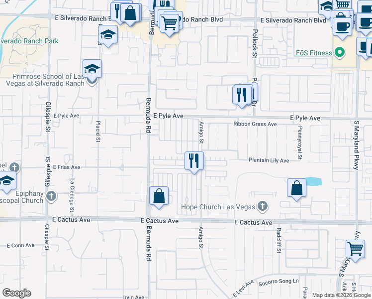 map of restaurants, bars, coffee shops, grocery stores, and more near 10214 Quaint Tree Street in Las Vegas