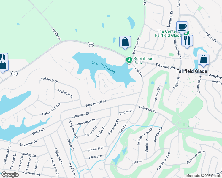 map of restaurants, bars, coffee shops, grocery stores, and more near 384 Lake Catherine Court in Crossville