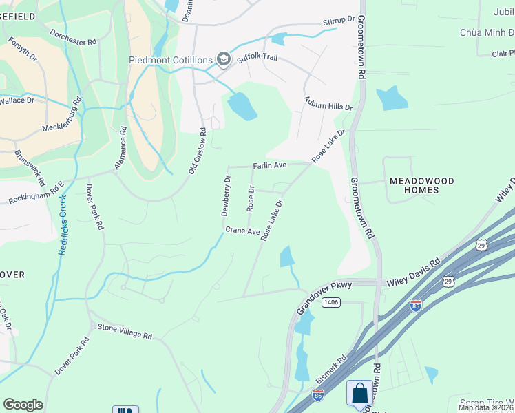map of restaurants, bars, coffee shops, grocery stores, and more near 4109 Rose Drive in Greensboro