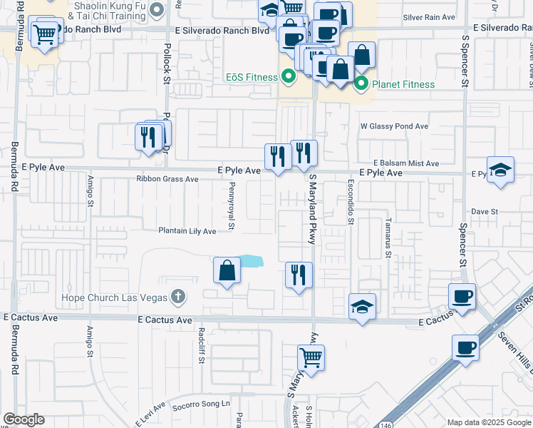 map of restaurants, bars, coffee shops, grocery stores, and more near 1070 Canoga Peak Avenue in Las Vegas