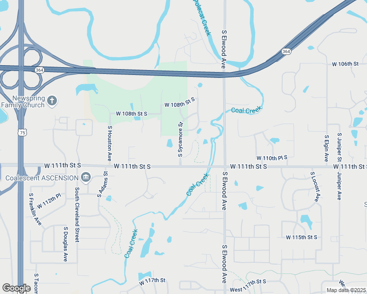 map of restaurants, bars, coffee shops, grocery stores, and more near 2007 West 110th Court South in Jenks