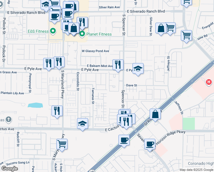 map of restaurants, bars, coffee shops, grocery stores, and more near 10210 Lookout Bridge Street in Las Vegas