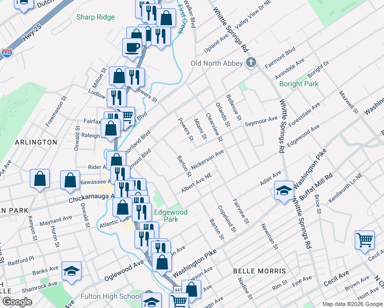 map of restaurants, bars, coffee shops, grocery stores, and more near 1924 Seymour Avenue in Knoxville
