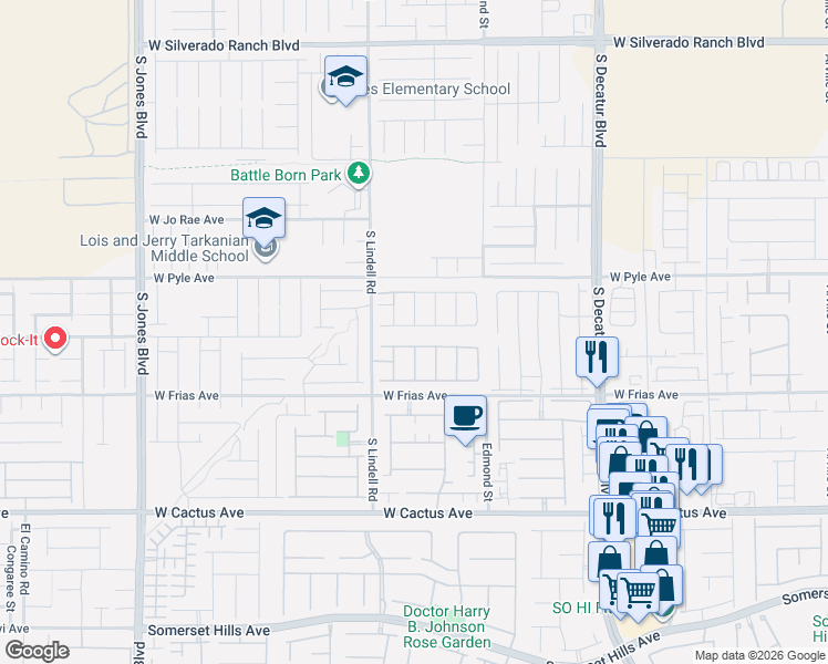 map of restaurants, bars, coffee shops, grocery stores, and more near 5397 Meadow Star Avenue in Las Vegas