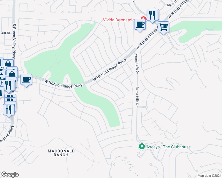 map of restaurants, bars, coffee shops, grocery stores, and more near 558 Carmel Mesa Drive in Henderson