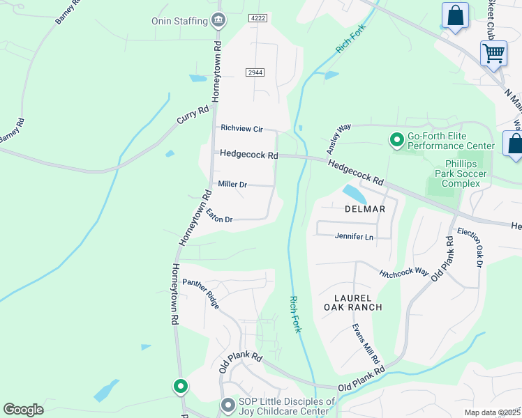 map of restaurants, bars, coffee shops, grocery stores, and more near 295 Eaton Drive in High Point