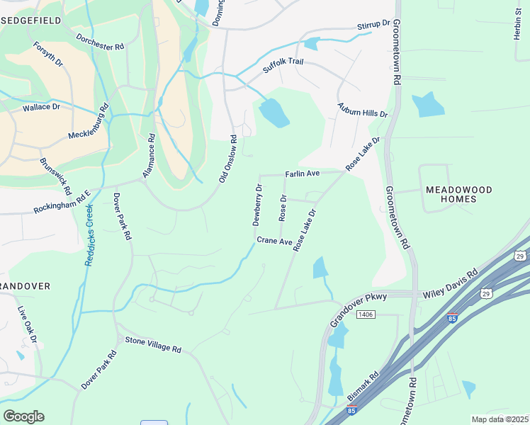 map of restaurants, bars, coffee shops, grocery stores, and more near 4111 Dewberry Drive in Greensboro
