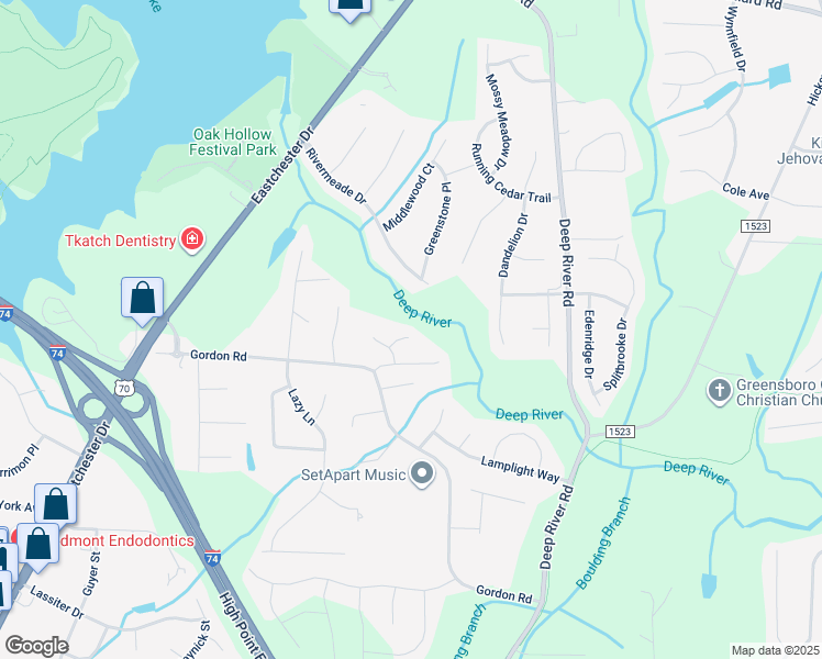 map of restaurants, bars, coffee shops, grocery stores, and more near 1807 Overlook Point Road in High Point