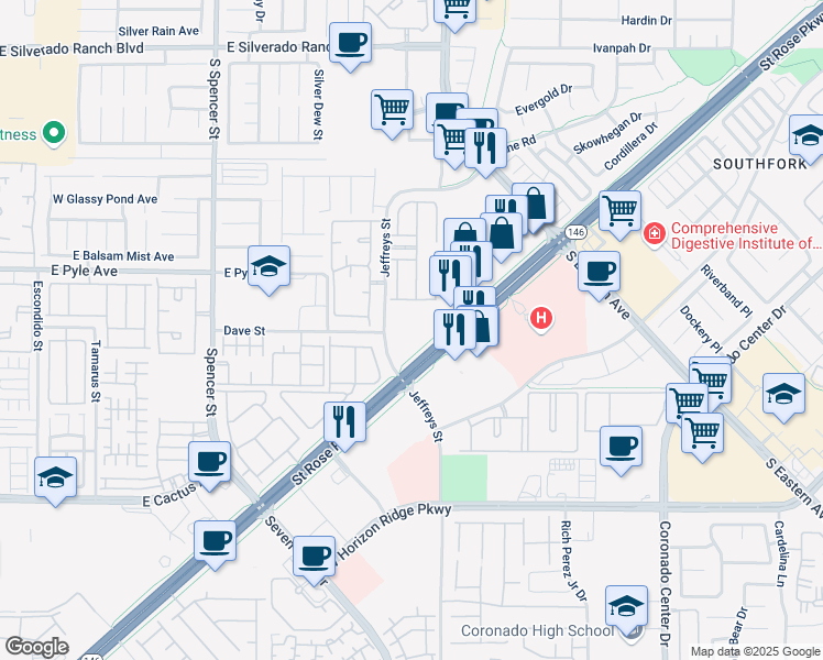 map of restaurants, bars, coffee shops, grocery stores, and more near 2295 Koho Drive in Las Vegas