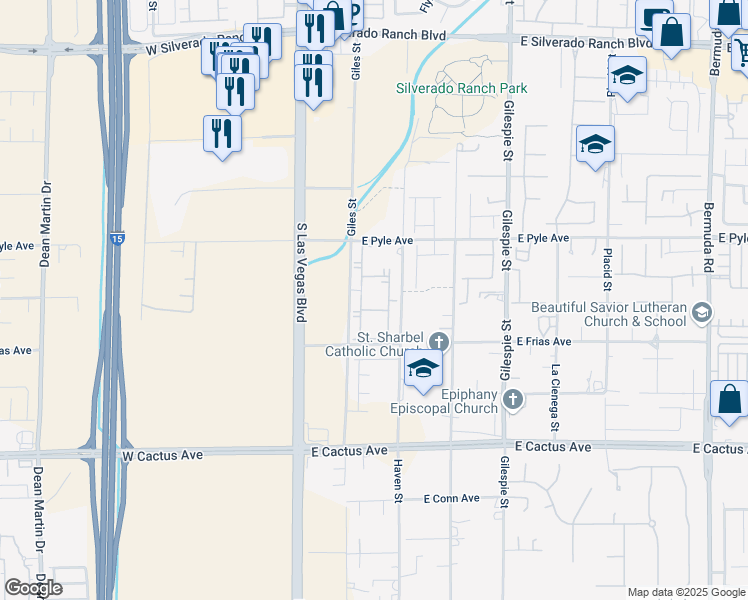 map of restaurants, bars, coffee shops, grocery stores, and more near 10200 Giles Street in Las Vegas