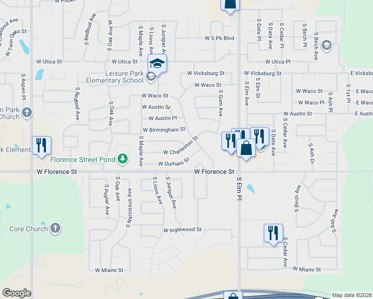 map of restaurants, bars, coffee shops, grocery stores, and more near 1113 West Charleston Street in Broken Arrow