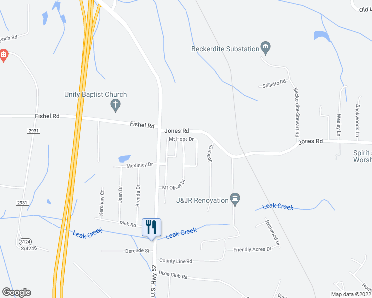 map of restaurants, bars, coffee shops, grocery stores, and more near 260 Mount Olivet Drive in Winston-Salem