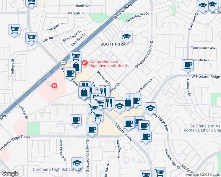 map of restaurants, bars, coffee shops, grocery stores, and more near 2723 Bensonhurst Ln in Henderson