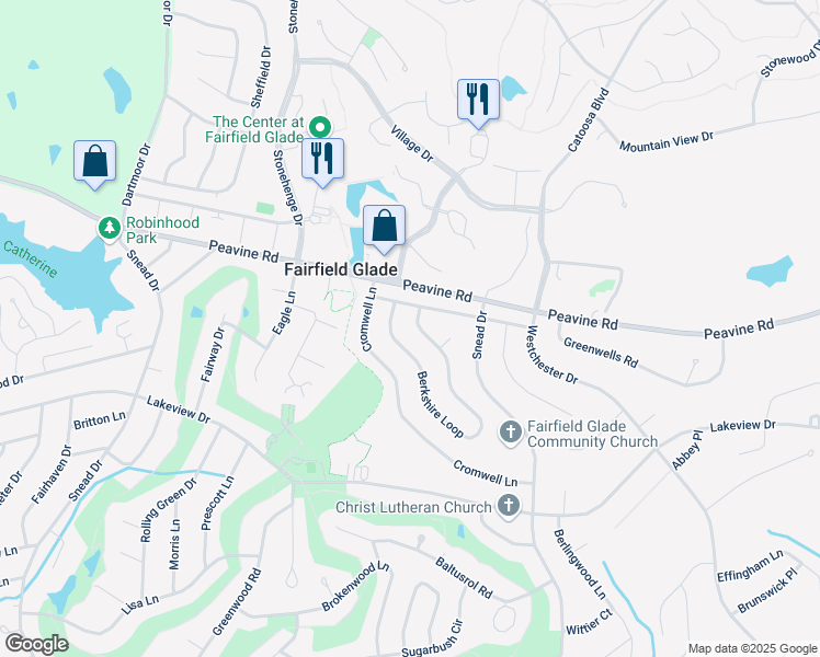 map of restaurants, bars, coffee shops, grocery stores, and more near 195 Berkshire Loop in Crossville